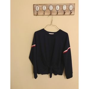 Navy Crew Neck Tie Front Sweatshirt
